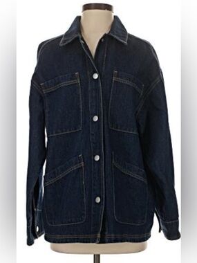 NWT-Medium Oversized Universal Thread Dark Blue Denim 4 pocket 
Long Jean Jacket